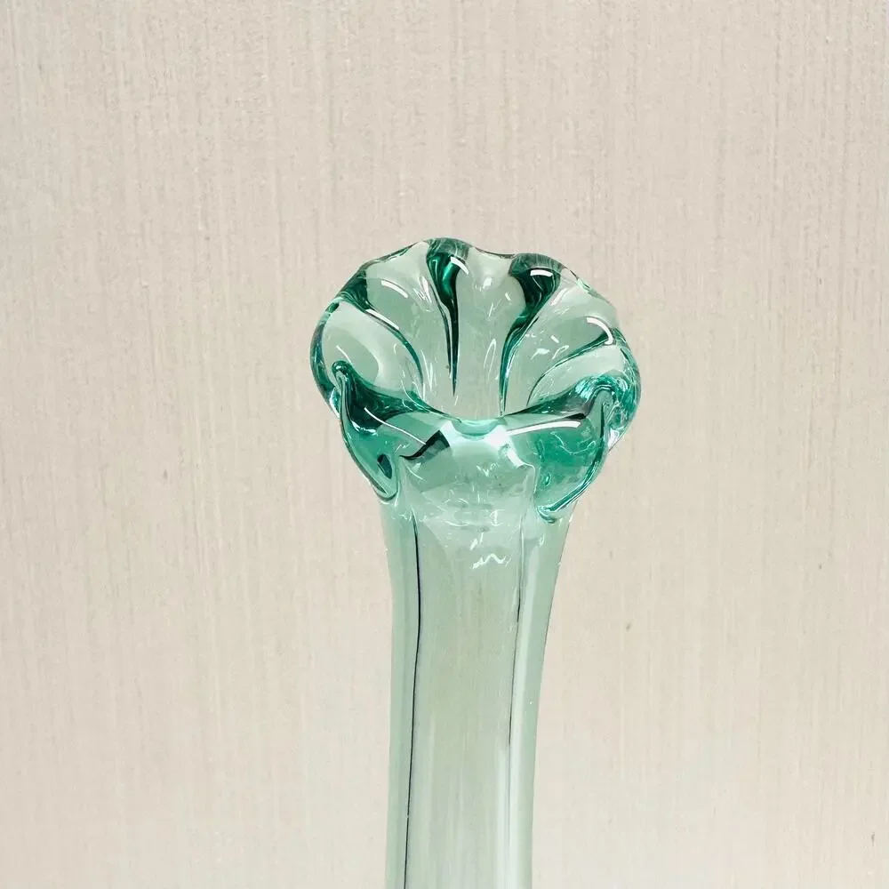 Vintage Fenton Glass Swung Bud Vase Blue Green Cabbage Pattern